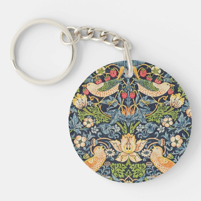 William Morris Strawberry Thief Floral Pattern Key Ring (Front)