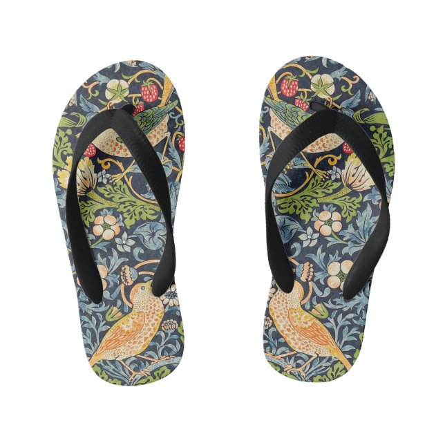 William Morris Strawberry Thief Floral Pattern Kid's Flip Flops (Footbed)
