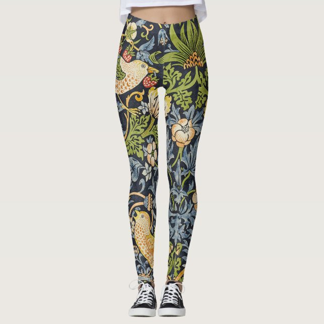 William Morris - Strawberry Thief Floral Pattern Leggings (Front)