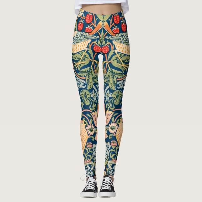 William Morris Strawberry Thief Floral Pattern Leggings (Front)