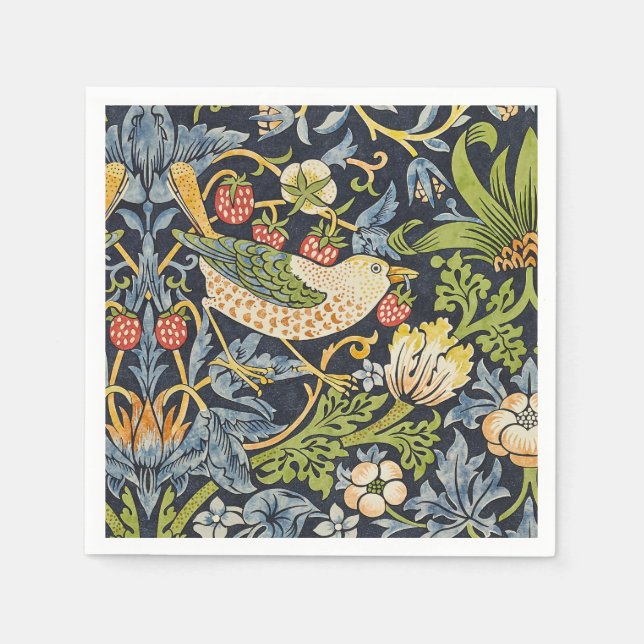 William Morris - Strawberry Thief Floral Pattern Napkin (Front)