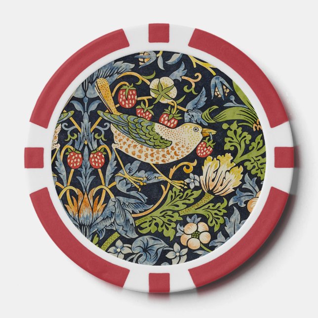 William Morris - Strawberry Thief Floral Pattern Poker Chips (Front)