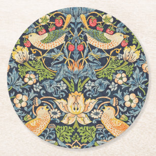 William Morris Strawberry Thief Floral Pattern Round Paper Coaster