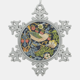 William Morris - Strawberry Thief Floral Pattern Snowflake Pewter Christmas Ornament