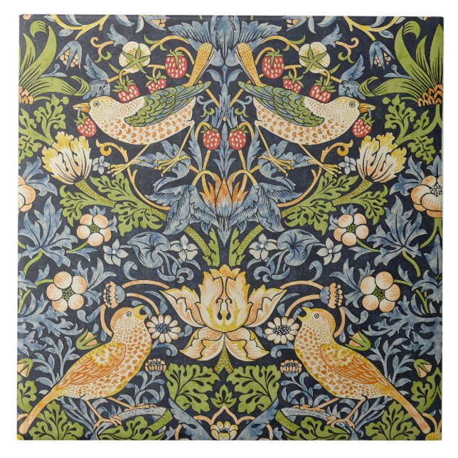 William Morris - Strawberry Thief Floral Pattern Tile (Front)