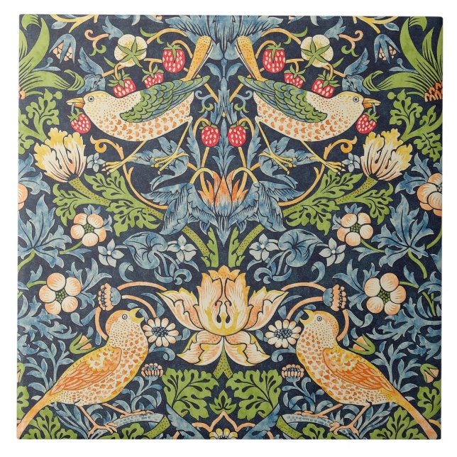 William Morris Strawberry Thief Floral Pattern Tile (Front)