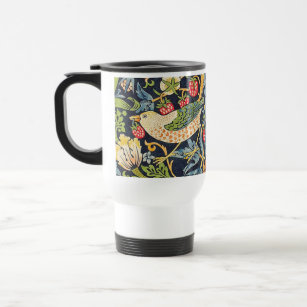 William Morris Strawberry Thief Floral Pattern Travel Mug