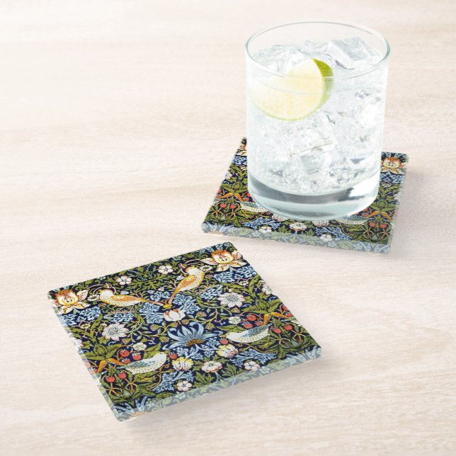 William Morris - Strawberry Thief Glass Coaster (Angled)