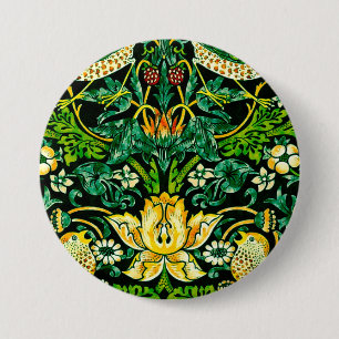 William Morris Strawberry Thief Green And Orange 7.5 Cm Round Badge