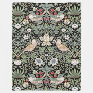 William Morris Strawberry Thief I Black Birds Fleece Blanket