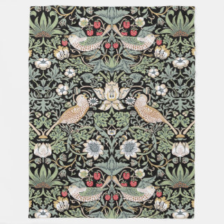 William Morris Strawberry Thief I Black Birds Fleece Blanket