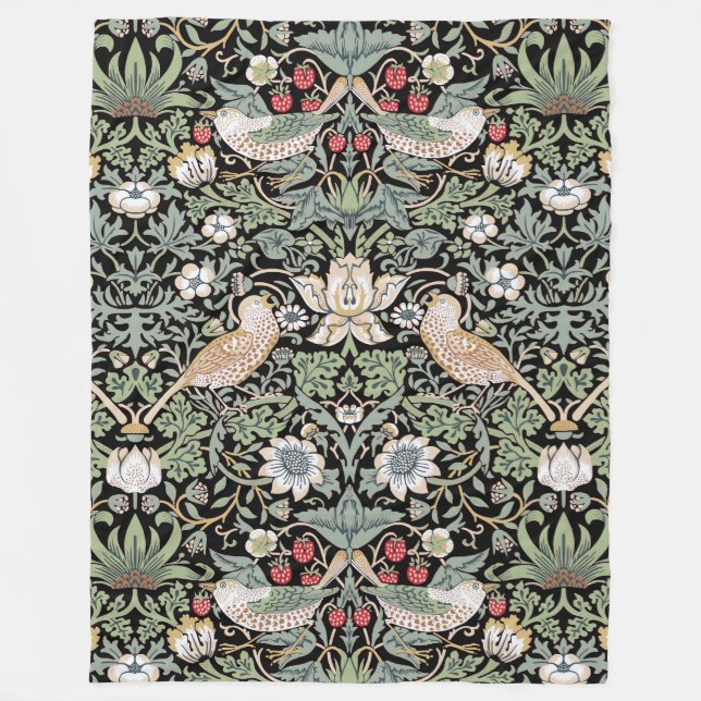 William Morris Strawberry Thief I Black Birds Fleece Blanket (Front)