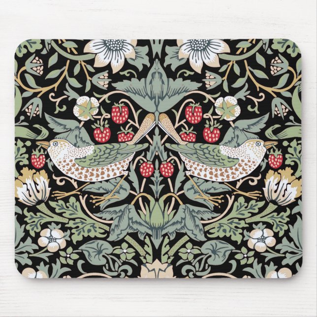 William Morris Strawberry Thief I Black Birds Mouse Mat (Front)