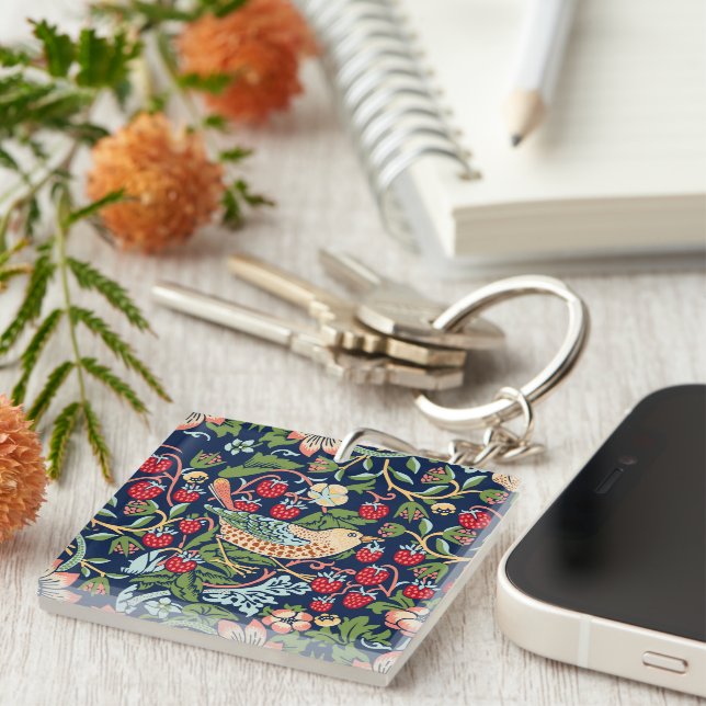 William Morris Strawberry Thief Key Ring (Front Right)