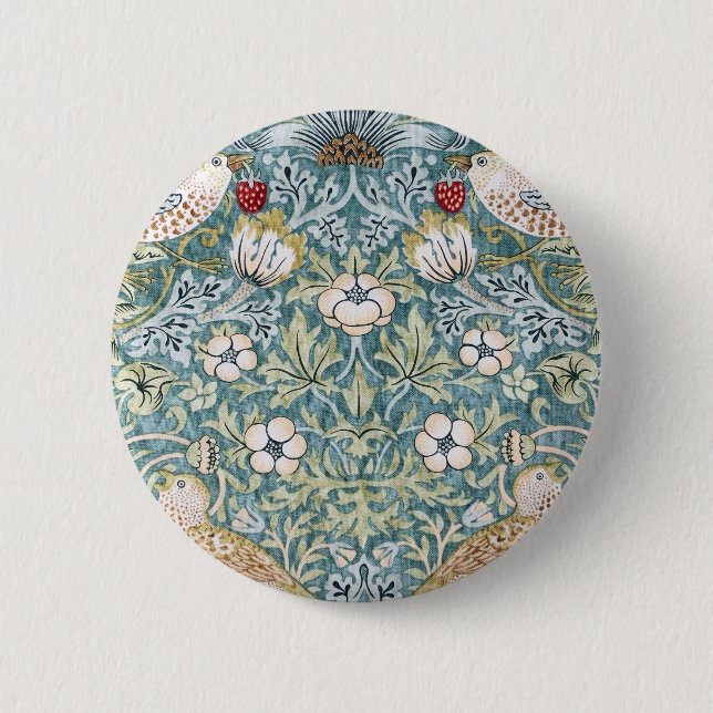 William Morris Strawberry Thief Light Design 6 Cm Round Badge (Front)