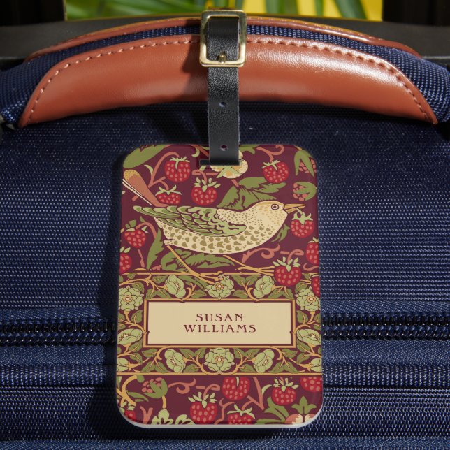 William Morris Strawberry Thief Luggage Tag (Front Insitu 2)