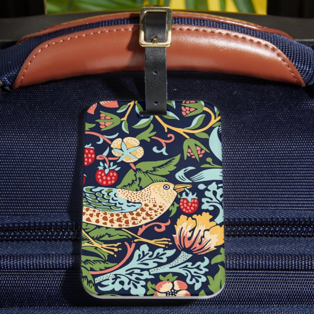 William Morris Strawberry Thief Luggage Tag (Front Insitu 2)