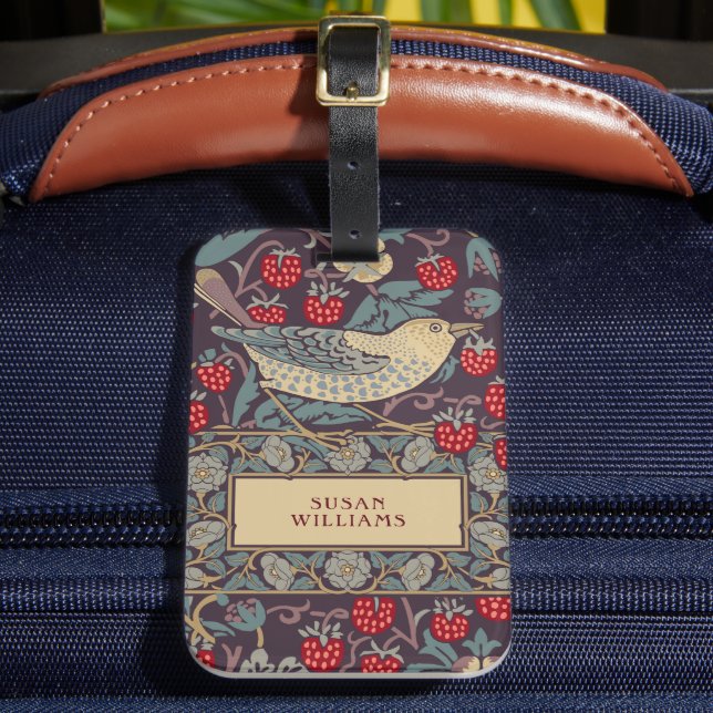 William Morris Strawberry Thief Luggage Tag (Front Insitu 2)