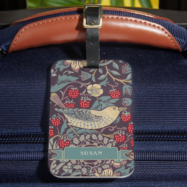 William Morris Strawberry Thief Luggage Tag (Front Insitu 2)