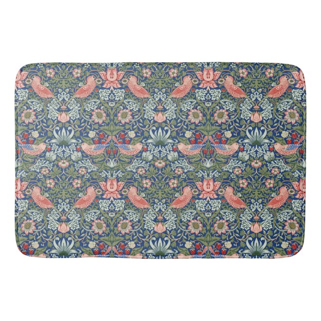 William Morris Strawberry Thief Navy Coral Bath Mat (Front)