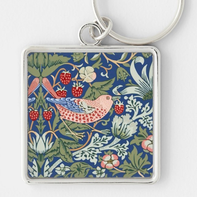 William Morris Strawberry Thief Navy Coral Key Ring (Front)