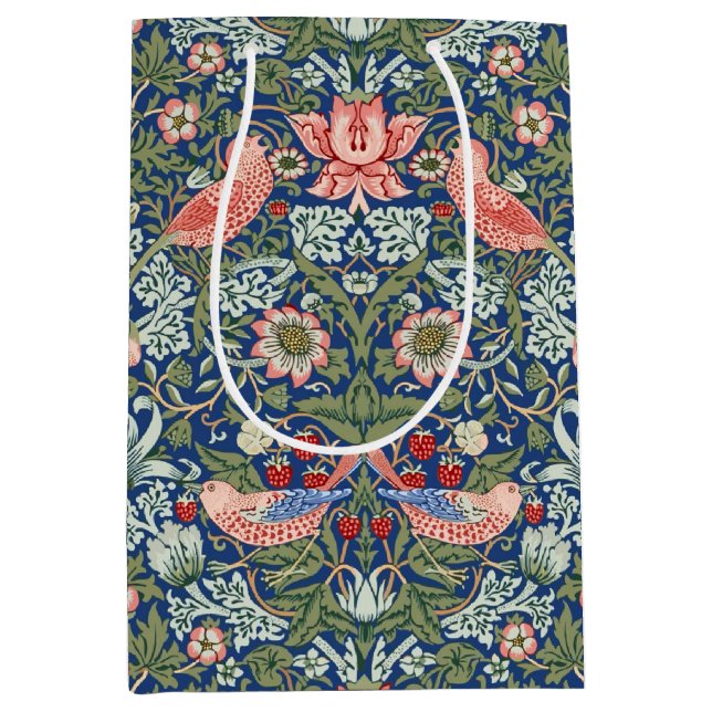 William Morris Strawberry Thief Navy Coral Medium Gift Bag (Front)