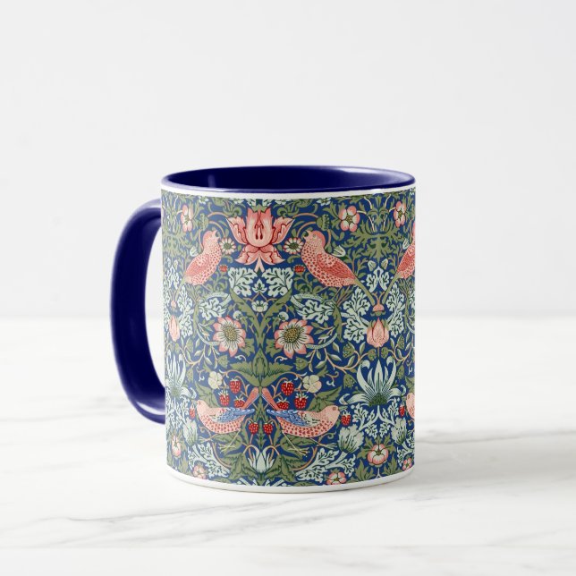 William Morris Strawberry Thief Navy Coral Mug (Front Left)