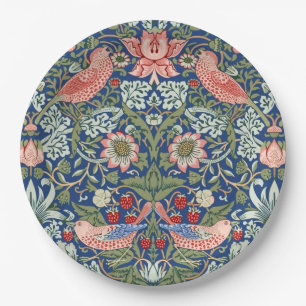 William Morris Strawberry Thief Navy Coral Paper Plate