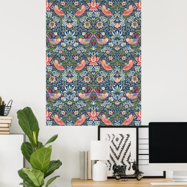 William Morris Strawberry Thief Navy Coral Poster (Home Office)