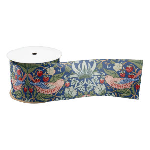 William Morris Strawberry Thief Navy Coral Satin Ribbon