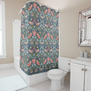 William Morris Strawberry Thief Navy Coral Shower Curtain