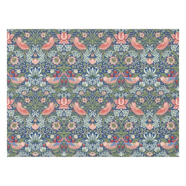 William Morris Strawberry Thief Navy Coral Tablecloth (Front (Horizontal))