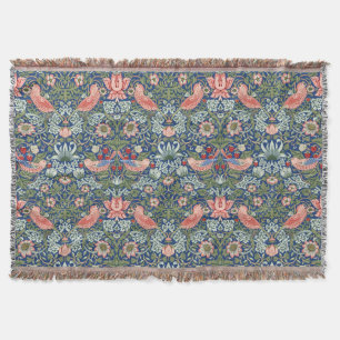 William Morris Strawberry Thief Navy Coral Throw Blanket