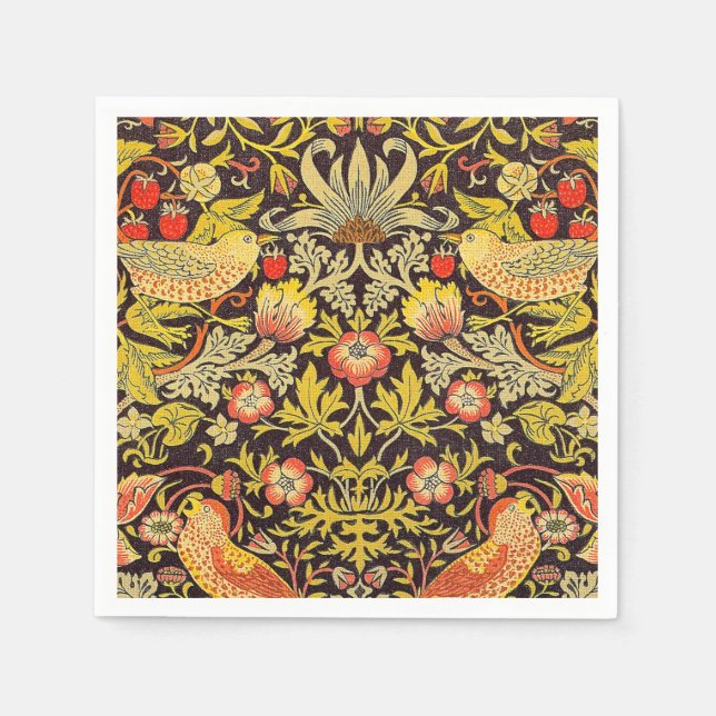 William Morris Strawberry Thief Pattern Napkin (Front)