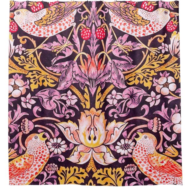 William Morris Strawberry Thief Purple Version Shower Curtain (Front)