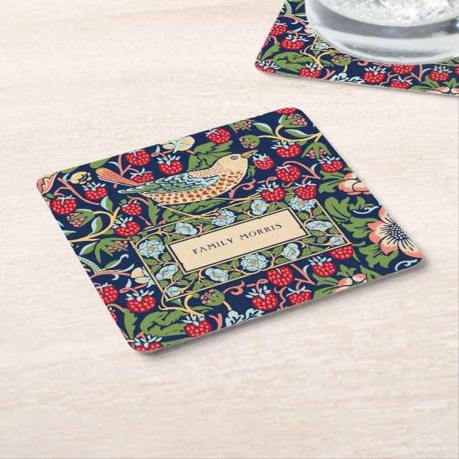 William Morris Strawberry Thief Square Paper Coaster (Angled)