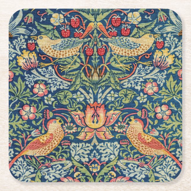 William Morris - Strawberry Thief Square Paper Coaster (Front)
