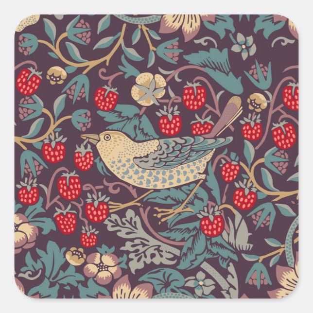William Morris Strawberry Thief Square Sticker (Front)