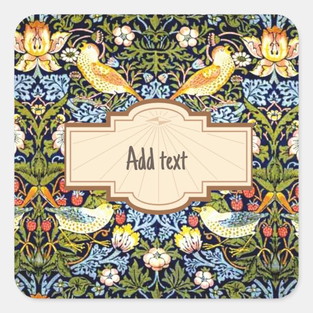William Morris: Strawberry Thief TEMPLATE, Square Sticker (Front)