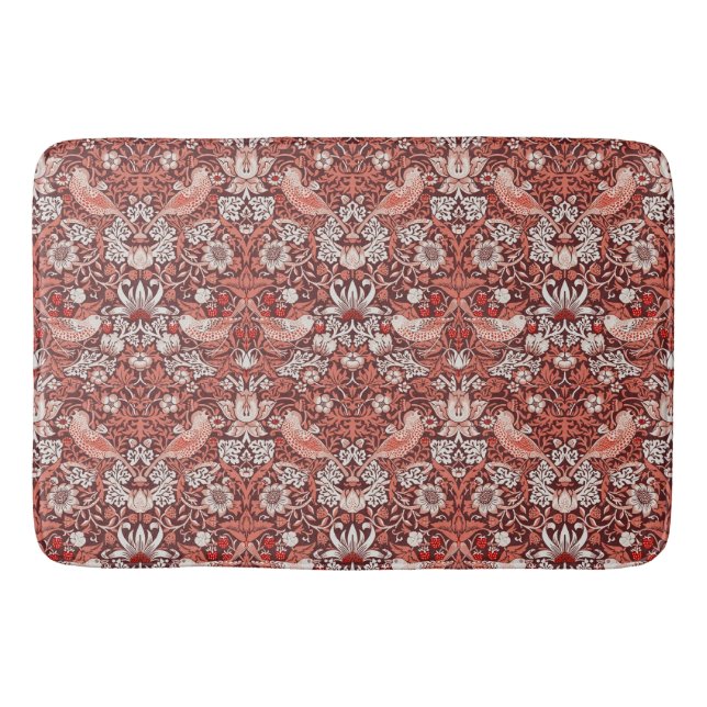 William Morris Strawberry Thief Terracotta Bird Bath Mat (Front)