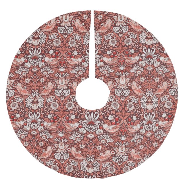 William Morris Strawberry Thief Terracotta Bird Brushed Polyester Tree Skirt (Front)