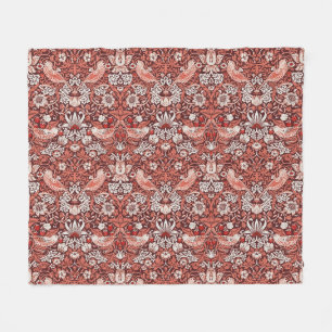 William Morris Strawberry Thief Terracotta Bird Fleece Blanket