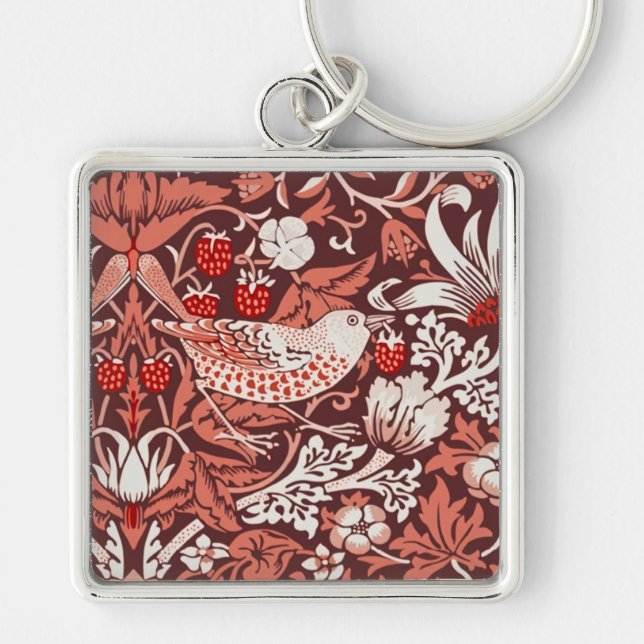 William Morris Strawberry Thief Terracotta Bird Key Ring (Front)