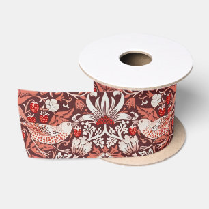 William Morris Strawberry Thief Terracotta Bird Satin Ribbon