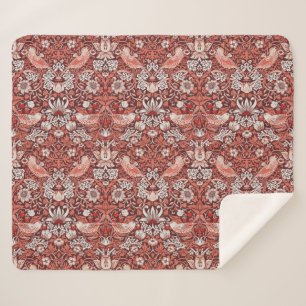 William Morris Strawberry Thief Terracotta Bird Sherpa Blanket