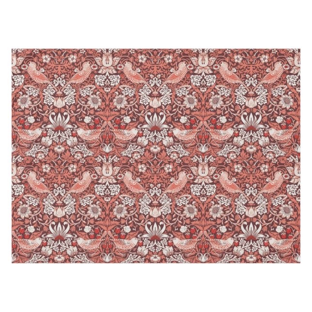 William Morris Strawberry Thief Terracotta Bird Tablecloth (Front (Horizontal))