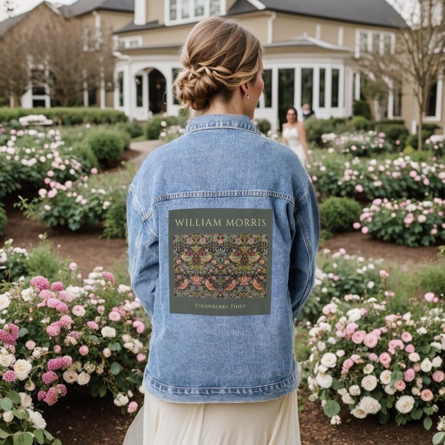 William Morris Strawberry Thief women's  Denim Jacket (Wedding Back)
