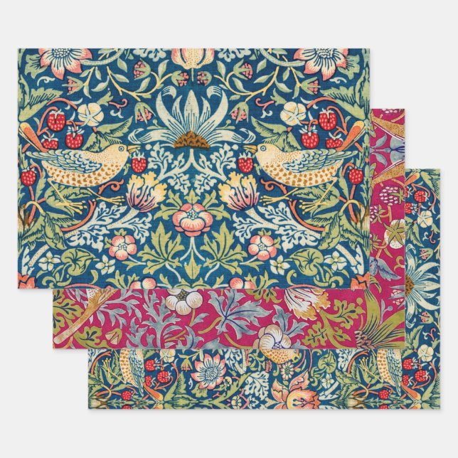 William Morris, Strawberry Thief Wrapping Paper Sheet (Set)
