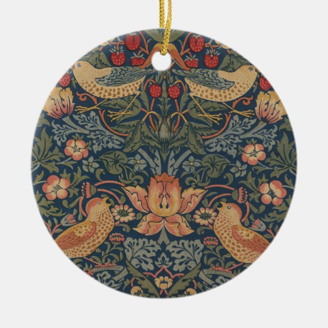 William Morris Strawberry Thieves Birds Ceramic Tree Decoration (Front)