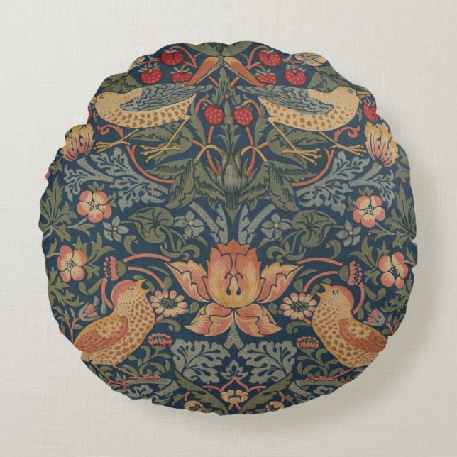 William Morris Strawberry Thieves Birds Round Cushion (Front)